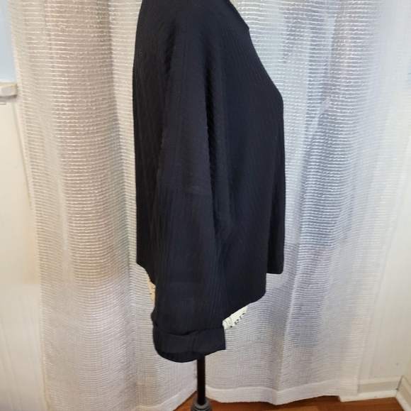 Forever 21 black ribbed 3/4 length cuffed sleeve oversized crop top size large - Picture 2 of 5